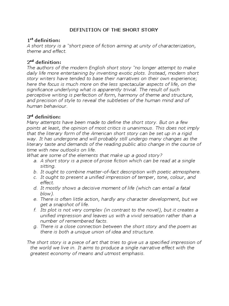 Definition of The Short Story PDF Narration Narrative