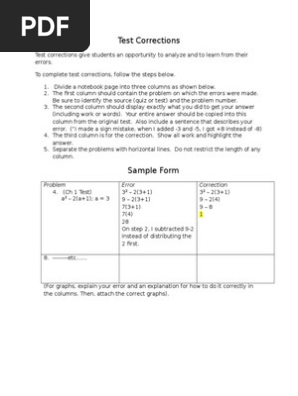 test corrections form