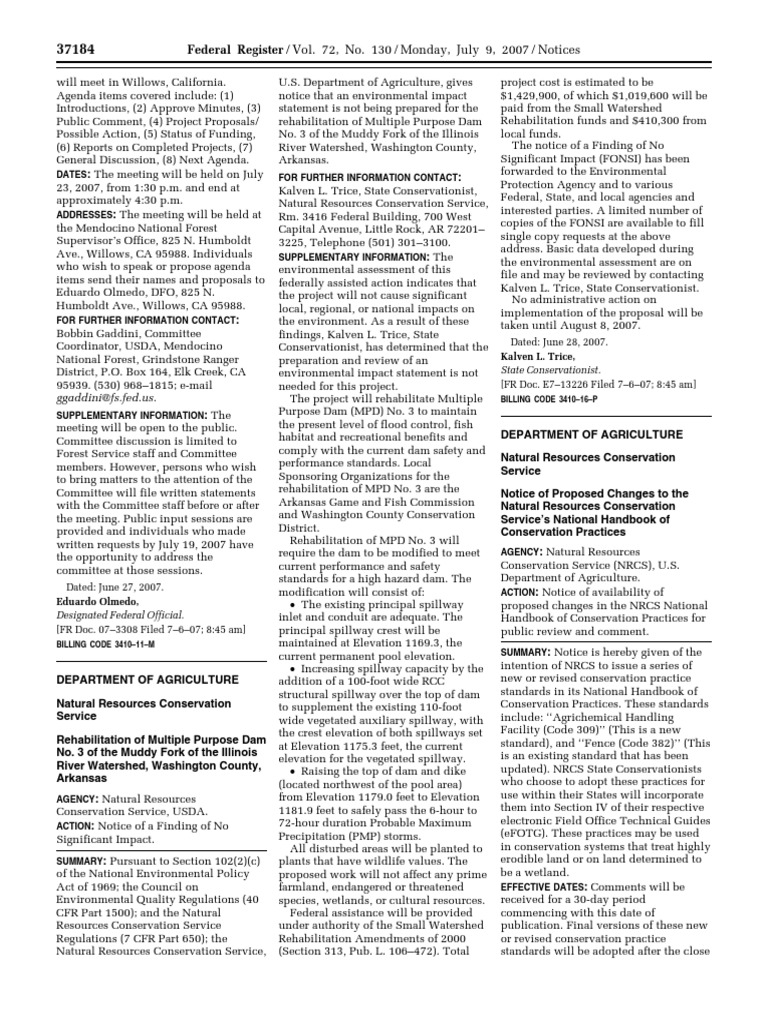 USDA Meeting Notice and Dam Rehabilitation | PDF | Natural Resources ...