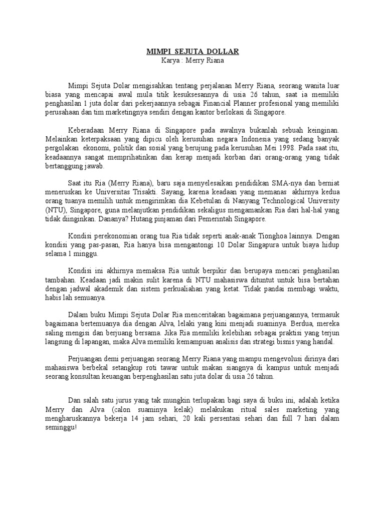 Ringkasan Buku Merry Riana Mimpi Sejuta Dolar Info
