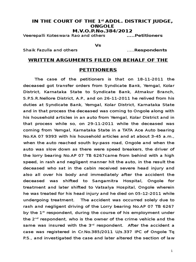 Written Arguments in MVOP Case | PDF | Supreme Court Of India | Precedent