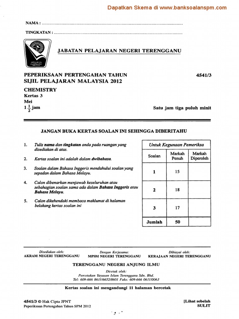 Sijil Pelajaran Malaysia 2012: Jabatan Pelajaran Negeri 