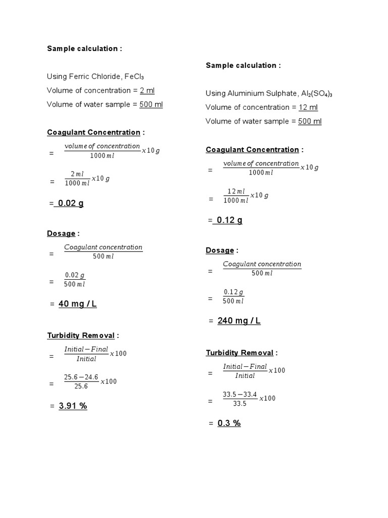 Lab Jar Test Calculation Sample