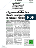 Il Governo Ha Lasciato L'immigrazione in Balia Del Populismo