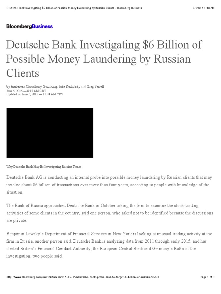 Deutsche Bank Investigating 6 Billion Of Possible Money - 