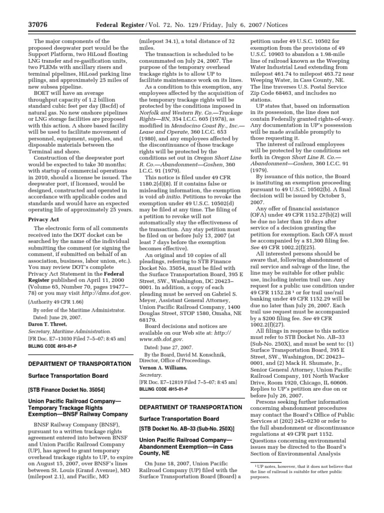 Notice: Railroad Operation, Acquisition, Construction, Etc.: Union ...