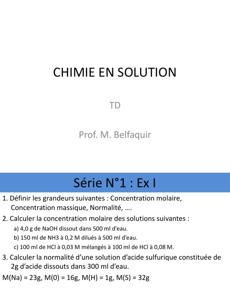 Normalité et Concentrations en Chimie | PDF | Concentration molaire ...