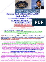 Reserve Bank of India (DR - RAJAN) Regional Office, Foreign Remittance Department. 6, Sansad Marg 110 001, New Delhi, India