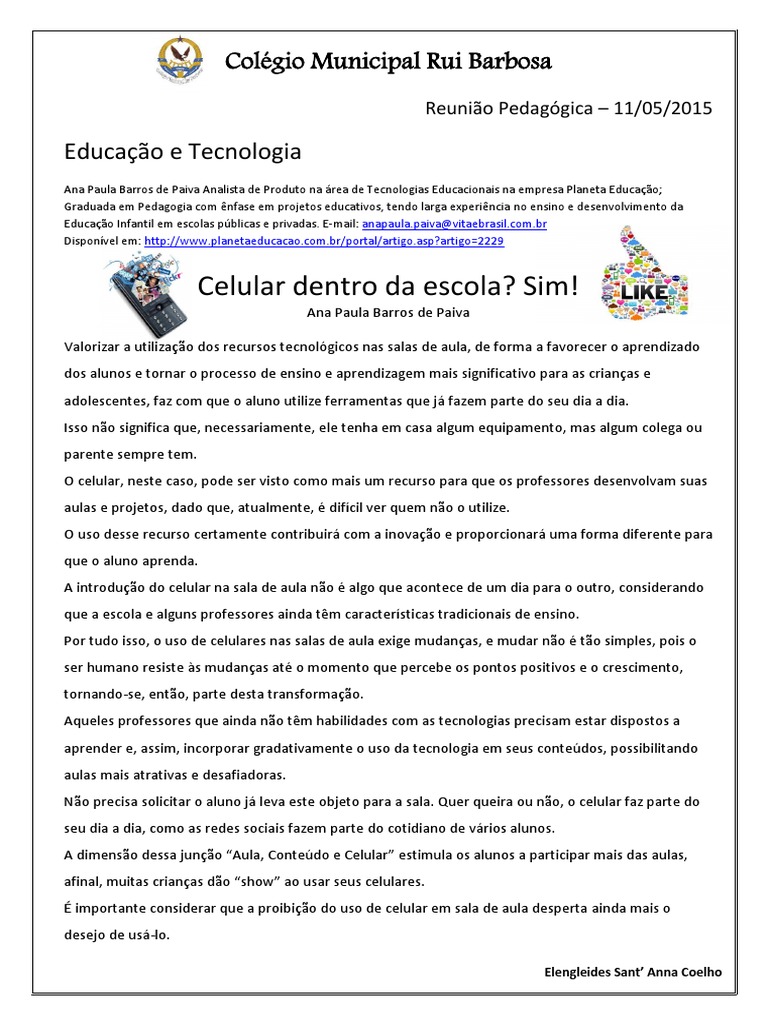 Reunião Pedagógica - O Uso Do Celular em Sala de Aula | PDF | Celulares ...