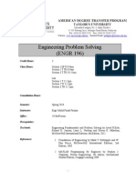 Engineering Problem Solving (ENGR 196) : Credit Hours: Class Hours