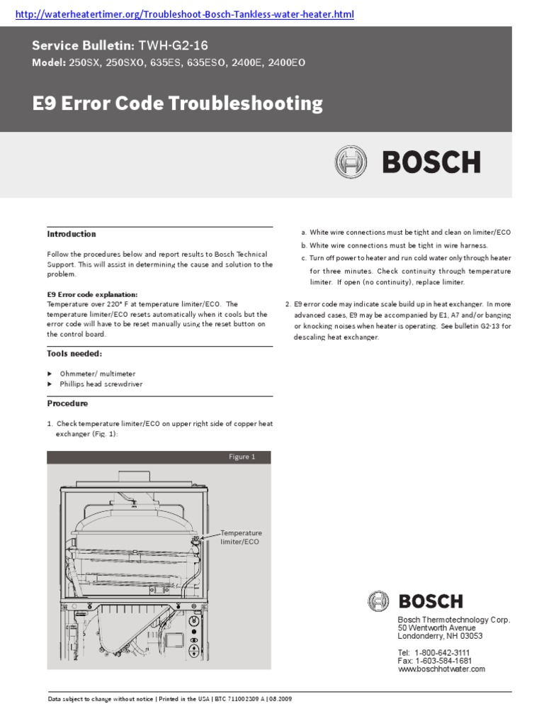 Troubleshooting E9 Error Codes and Potential Scale Buildup in Bosch