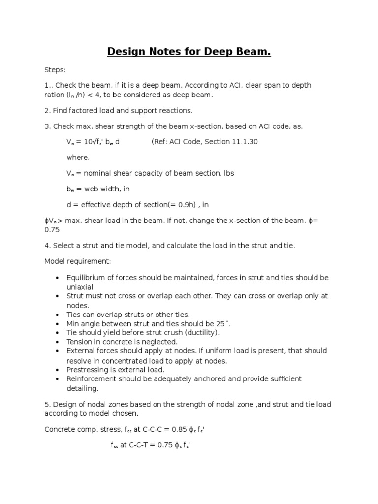 Deep Beam Design Notes and Guidelines | PDF | Stress (Mechanics) | Beam ...