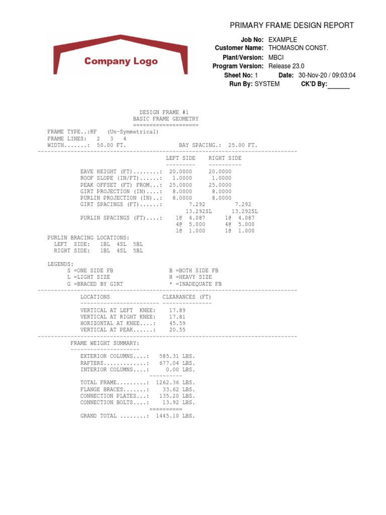 Primary Frame Design Report Summary | PDF | Building | Civil Engineering