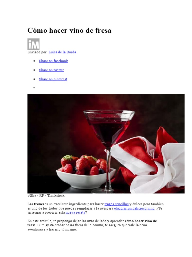 Cómo Hacer Vino de Fresa PDF Vino Levadura