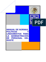 Manual de Normas, Politicas y Líneamientos para La Administracion Del Personal Del ISSSTE