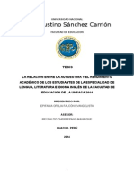 LA RELACIÓN ENTRE LA AUTOESTIMA Y EL RENDIMIENTO ACADÉMICO DE LOS ESTUDIANTES DE LA ESPECIALIDAD DE LENGUA, LITERATURA E IDIOMA INGLÉS DE LA FACULTAD DE EDUCACION DE LA UNSACA 2014