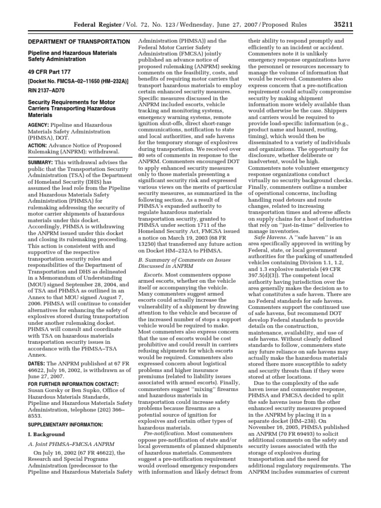 Proposed Rule: Hazardous Materials Transportation: Motor Carriers