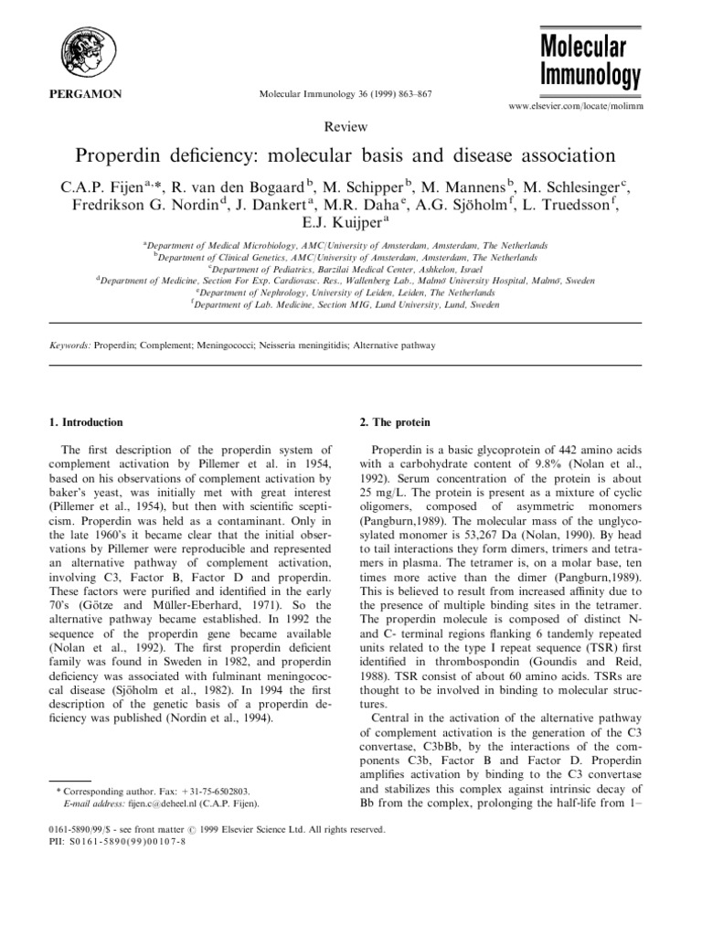 Properdin Deficiency Molecular Basis and Disease Association. PDF