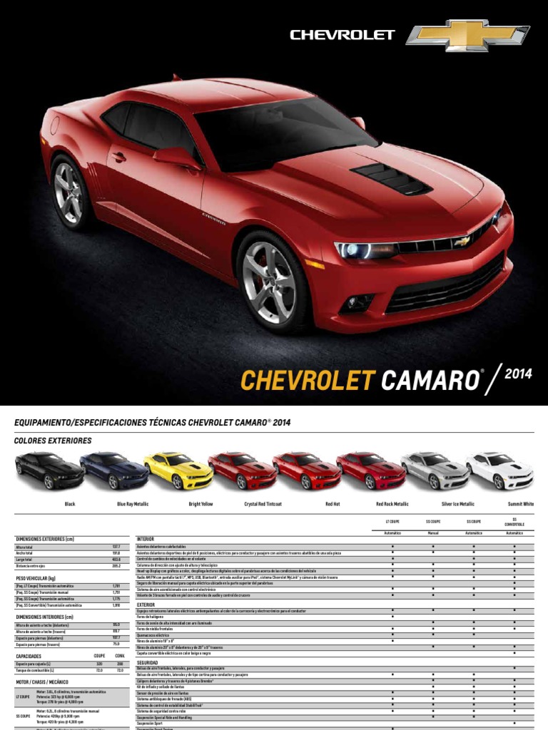Hoja Especificaciones Camaro 2015 PDF | PDF | Motores generales ...