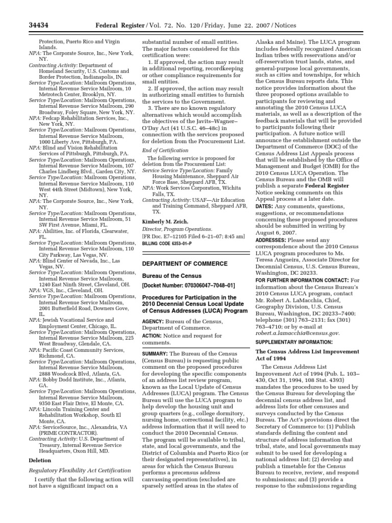 Notice Census 2010 Local Update of Census Addresses Program