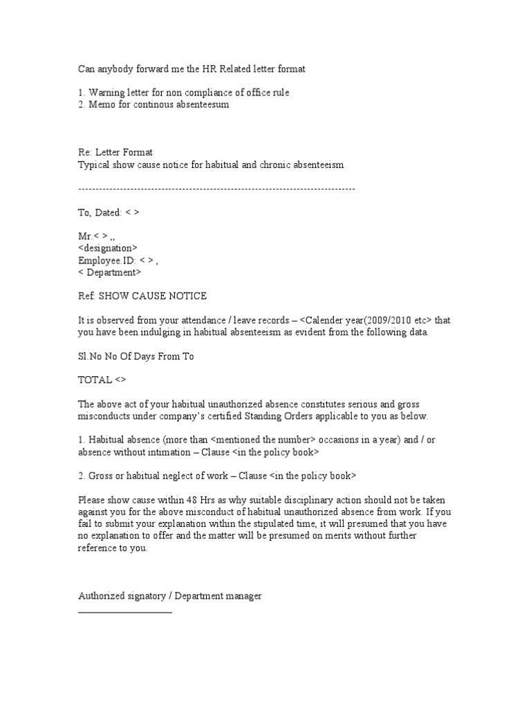 HR Related Letter Format