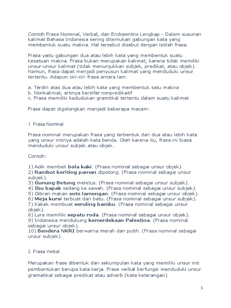 Contoh Frasa Nominal