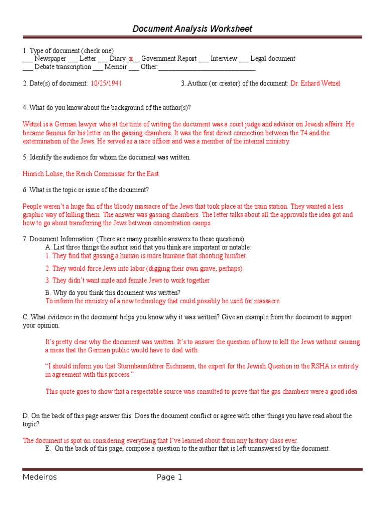 Document Analysis Worksheet Nazi  Extermination Camp  Nazi Germany With Regard To Written Document Analysis Worksheet Answers