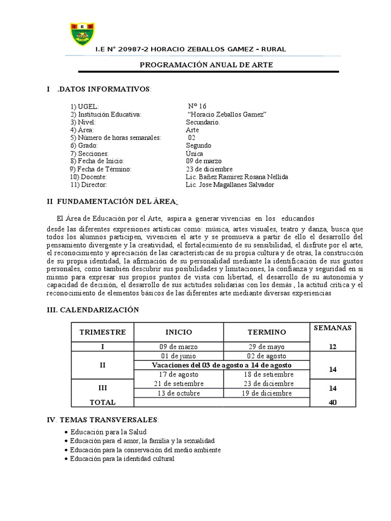 Programación Anual de Arte Creatividad Pinturas
