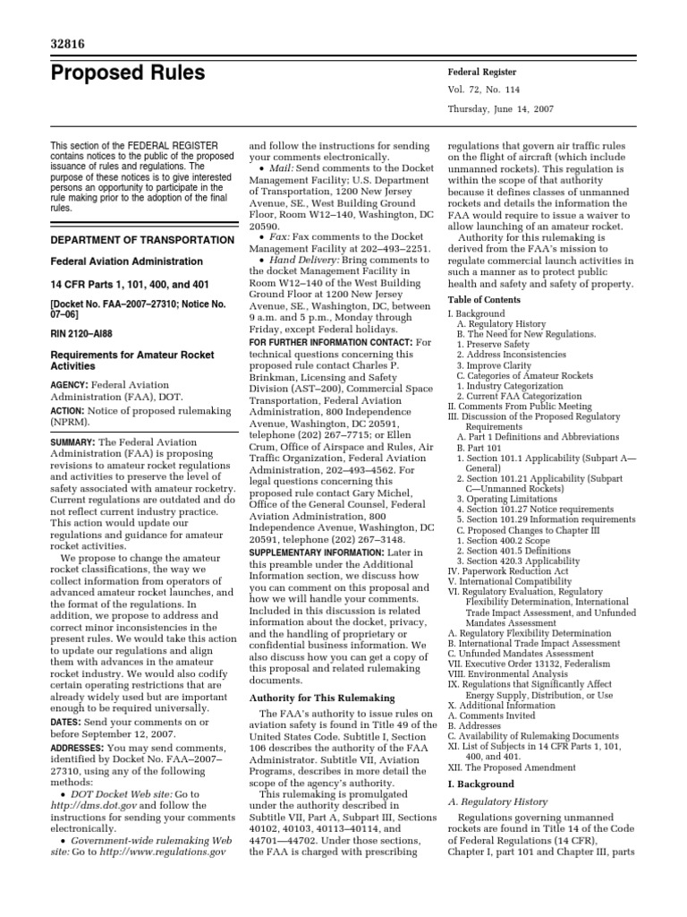 Proposed Rule: Air Traffic and General Operating Rules: Amateur Rocket ...