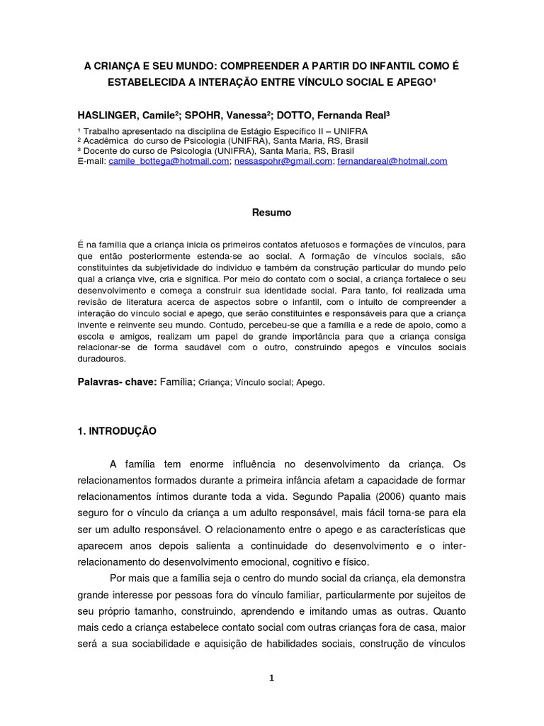 A Criança e Seu Mundo | PDF | Teoria do Apego | Família
