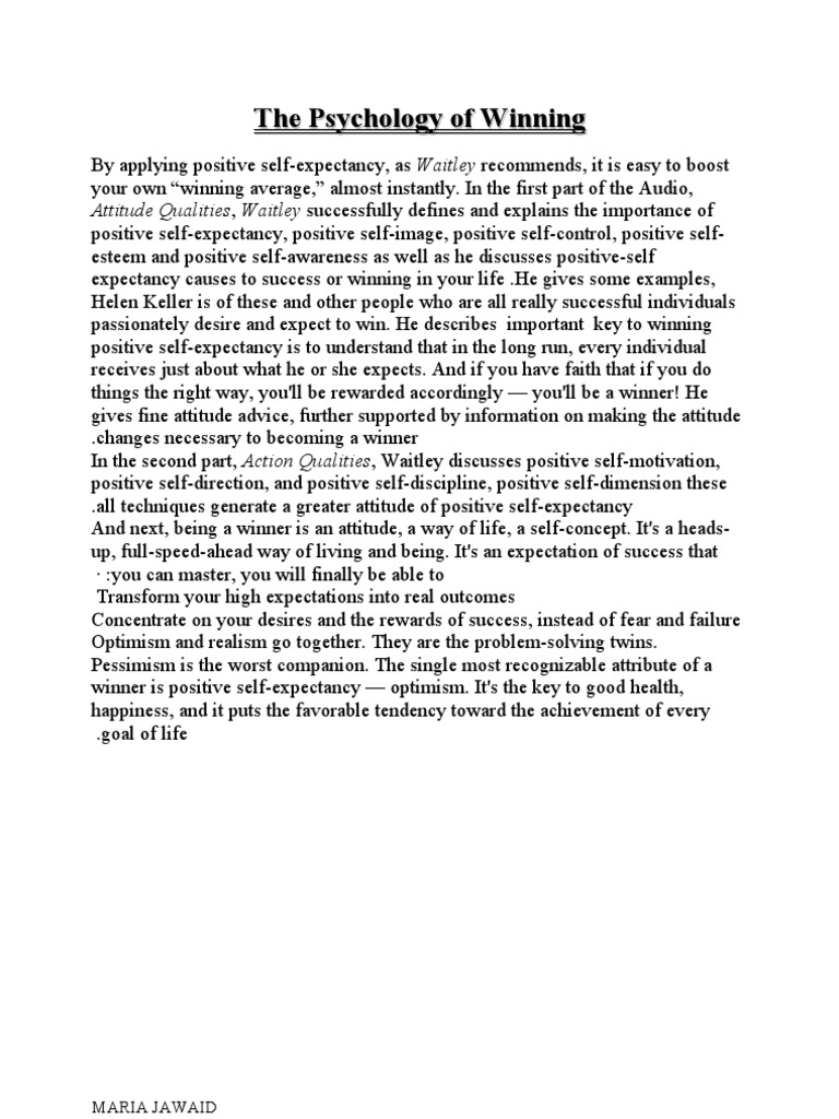 The Psychology of Winning PDF Optimism Self Control