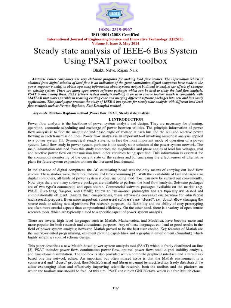IEEE 6 Bus System in PSAT Paper | PDF | Matlab | Electric Power System