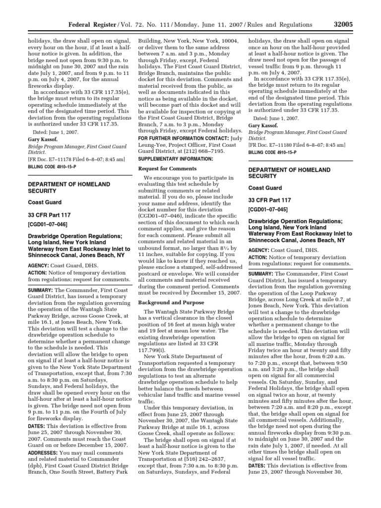 Rule: Drawbridge Operations | PDF | Federal Register | Federal ...