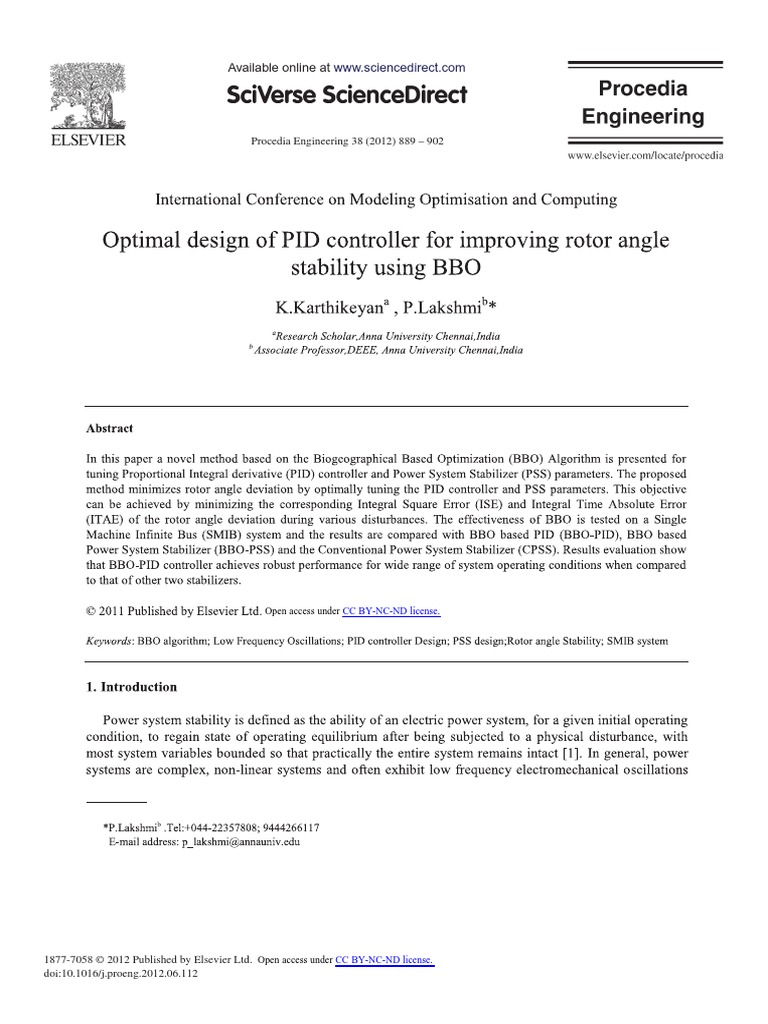 Optimal Design of PID Controller For Improving Rotor Angle Stability | PDF