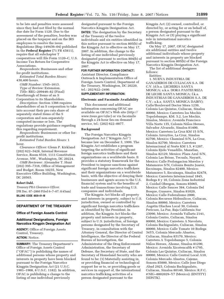 Notice Sanctions, blocked persons, speciallydesignated nationals