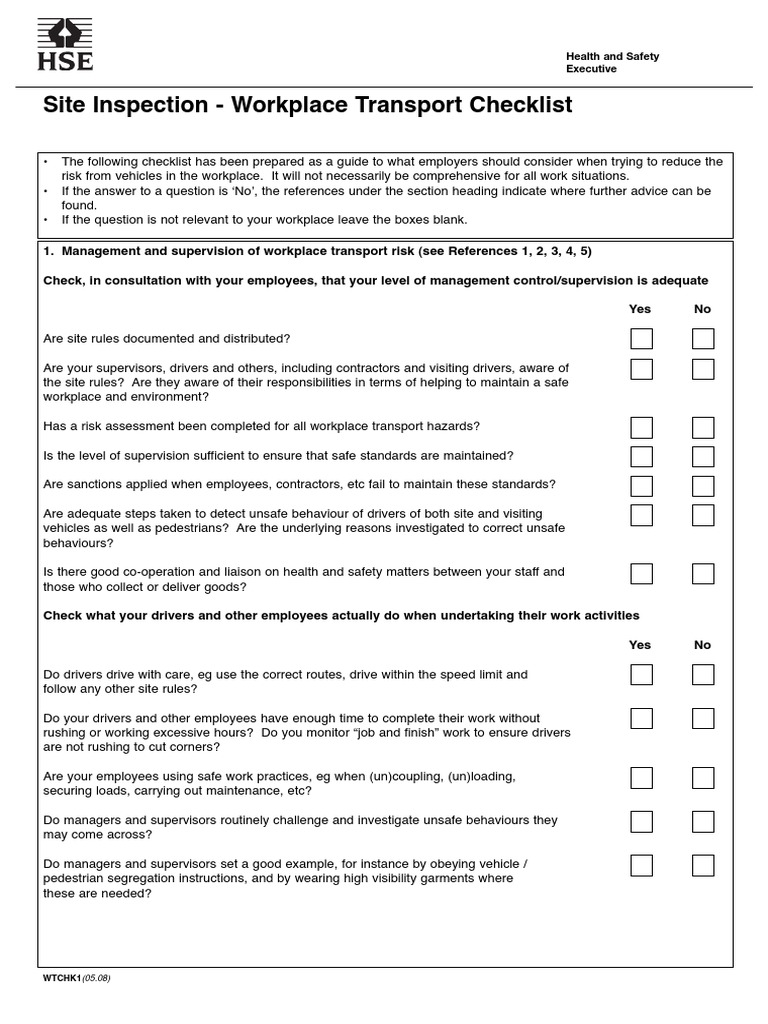 Workplace Transport Safety Checklist | PDF | Traffic | Vehicles