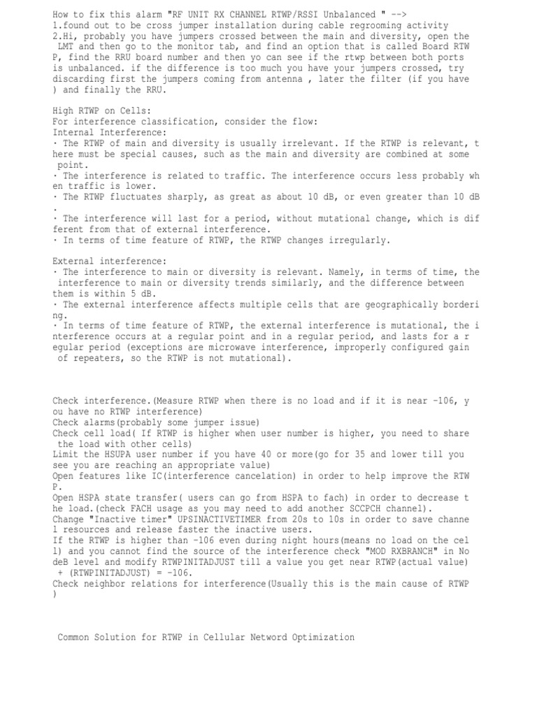 Fixing RF Unit RTWP/RSSI Issues | PDF | Electromagnetic Interference ...