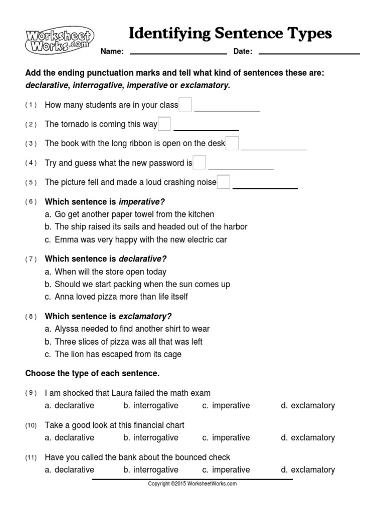 Worksheets Declarative And Interrogative Sentences Worksheets 4th Grade worksheet works identifying sentence