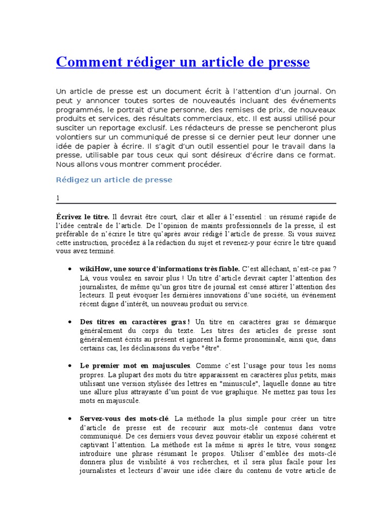 Comment Rédiger Un Article de Presse  Lecture (Processus)  Internet
