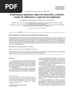 Embalagens Plásticas: Tipos de Materiais, Contamina Ção de Alimentos e Aspectos de Legislação