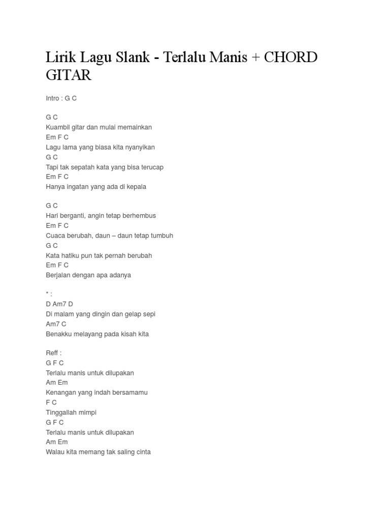 Lirik Lagu Slank Terlalu Manis