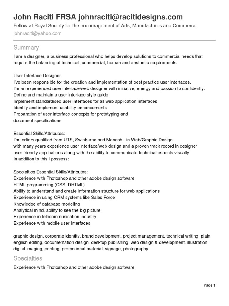 John Raciti: UI Designer Profile | PDF | Graphical User Interfaces ...