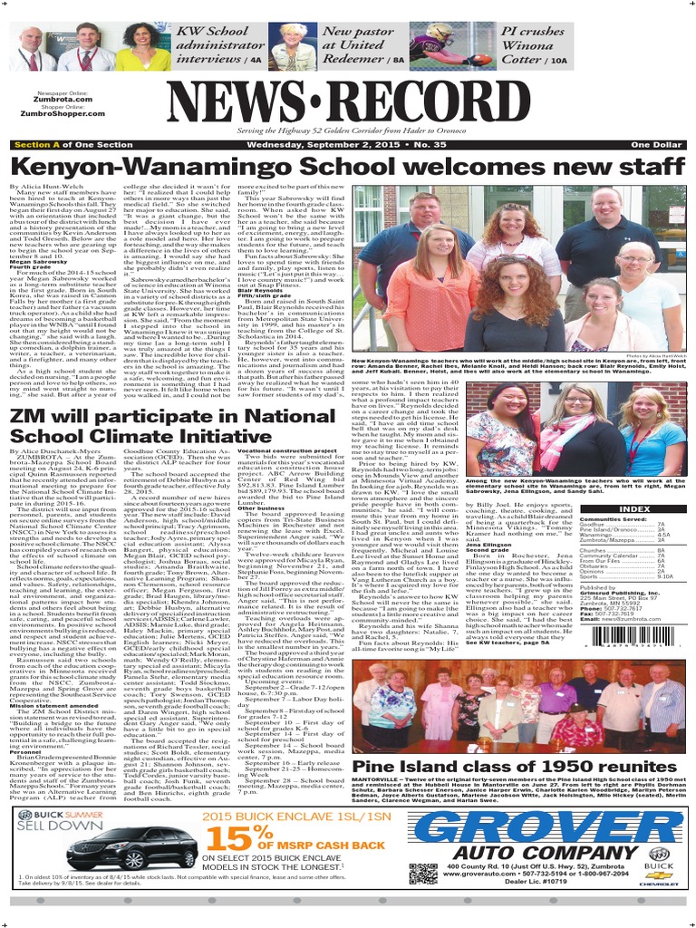 KenyonWanamingo School New Staff ZM Will Participate in