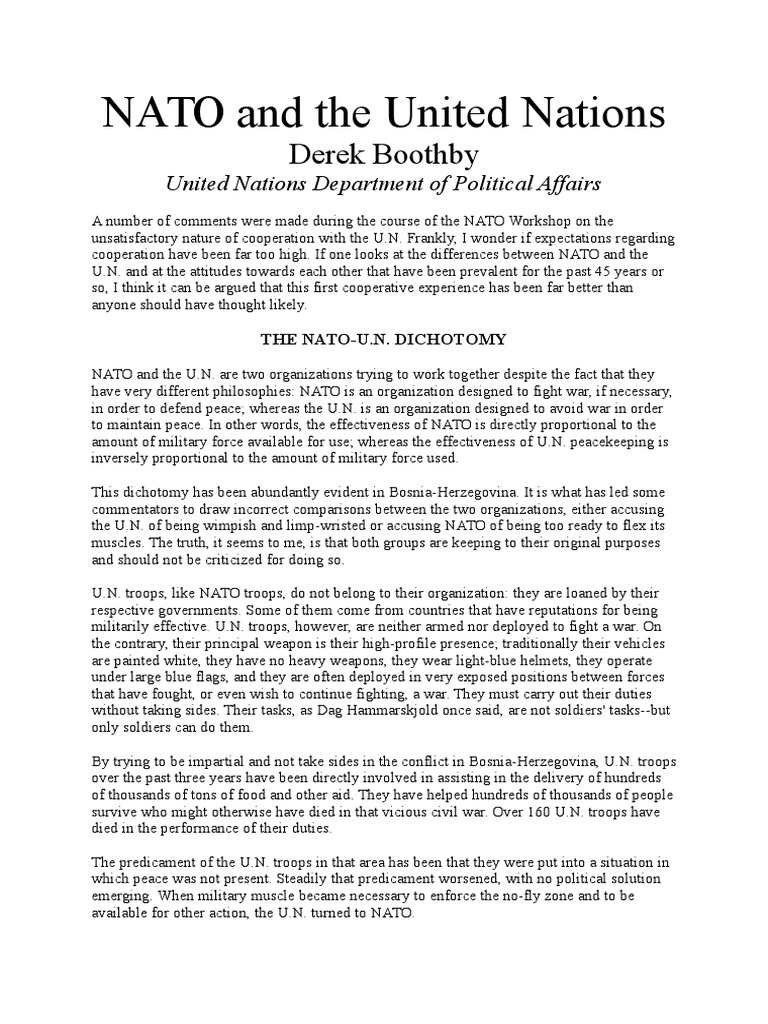 NATO and The United Nations | PDF | Nato | Peacekeeping