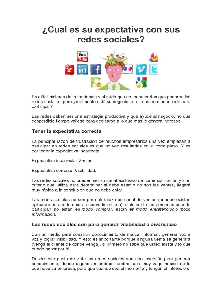 Expectativas en Redes Sociales Empresariales | PDF | Servicio de redes ...