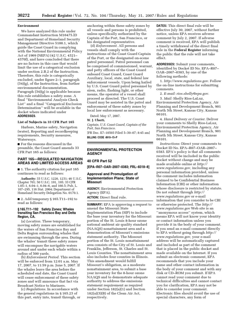 Rule Air Quality Implementation Plans Approval and Promulgation