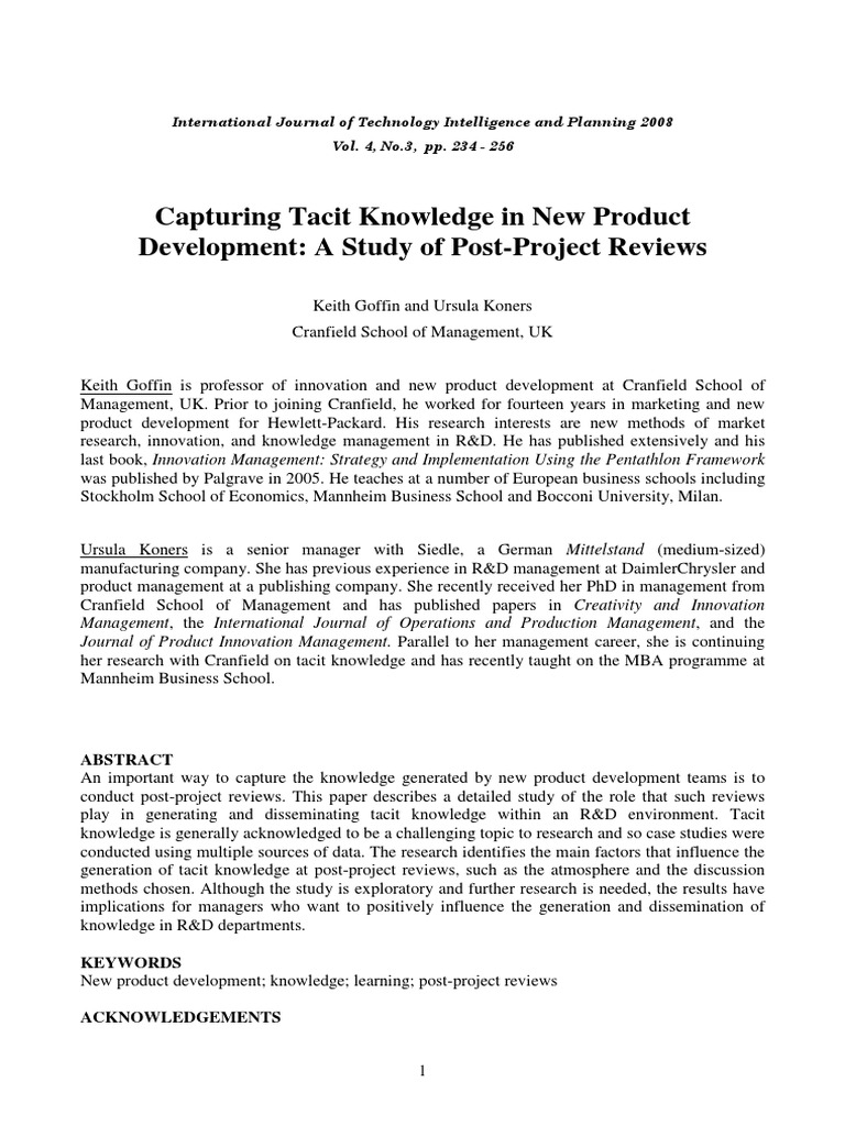 Capturing Tacit Knowledge in NPD Reviews | PDF | Tacit Knowledge | New ...