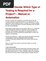 How To Decide Which Type of Testing Is Required For Project