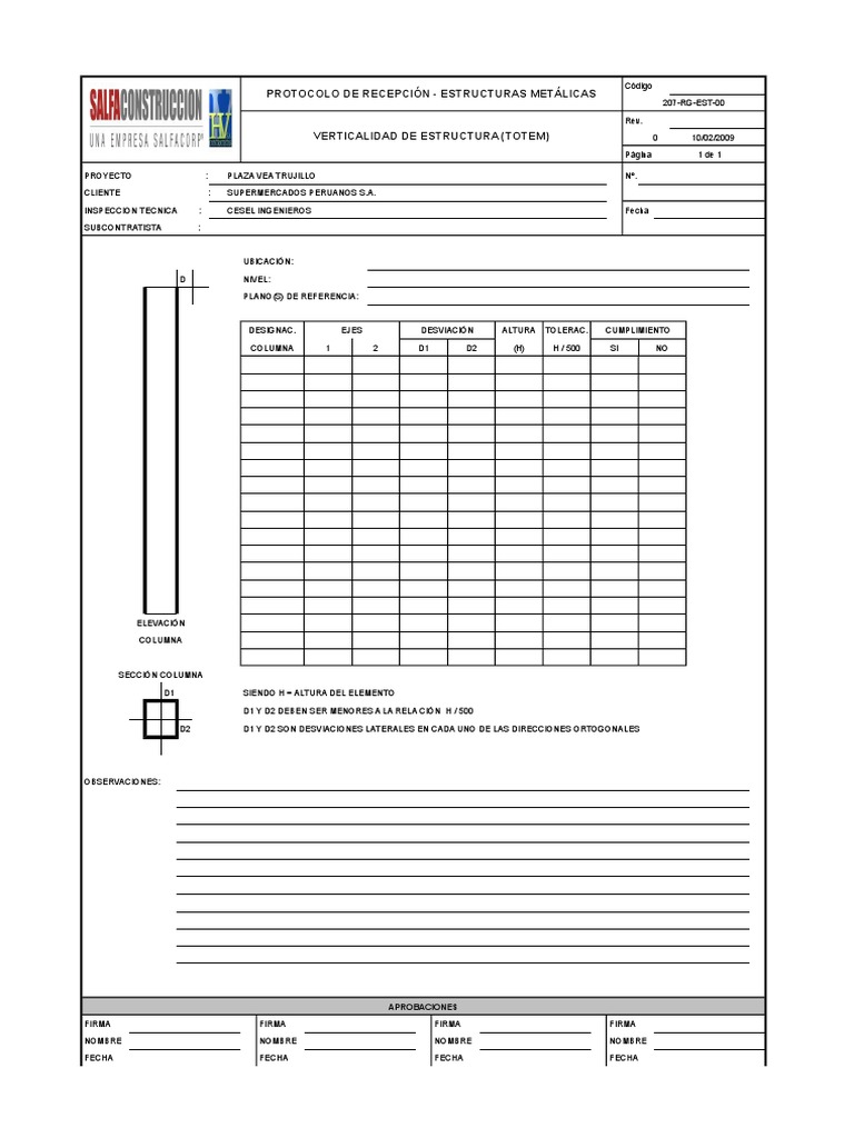Protocolo de Verticalidad de Columnas Metálicas | PDF | Hogar ...
