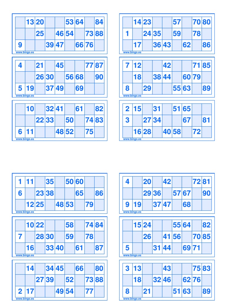 Cartones de bingo para imprimir